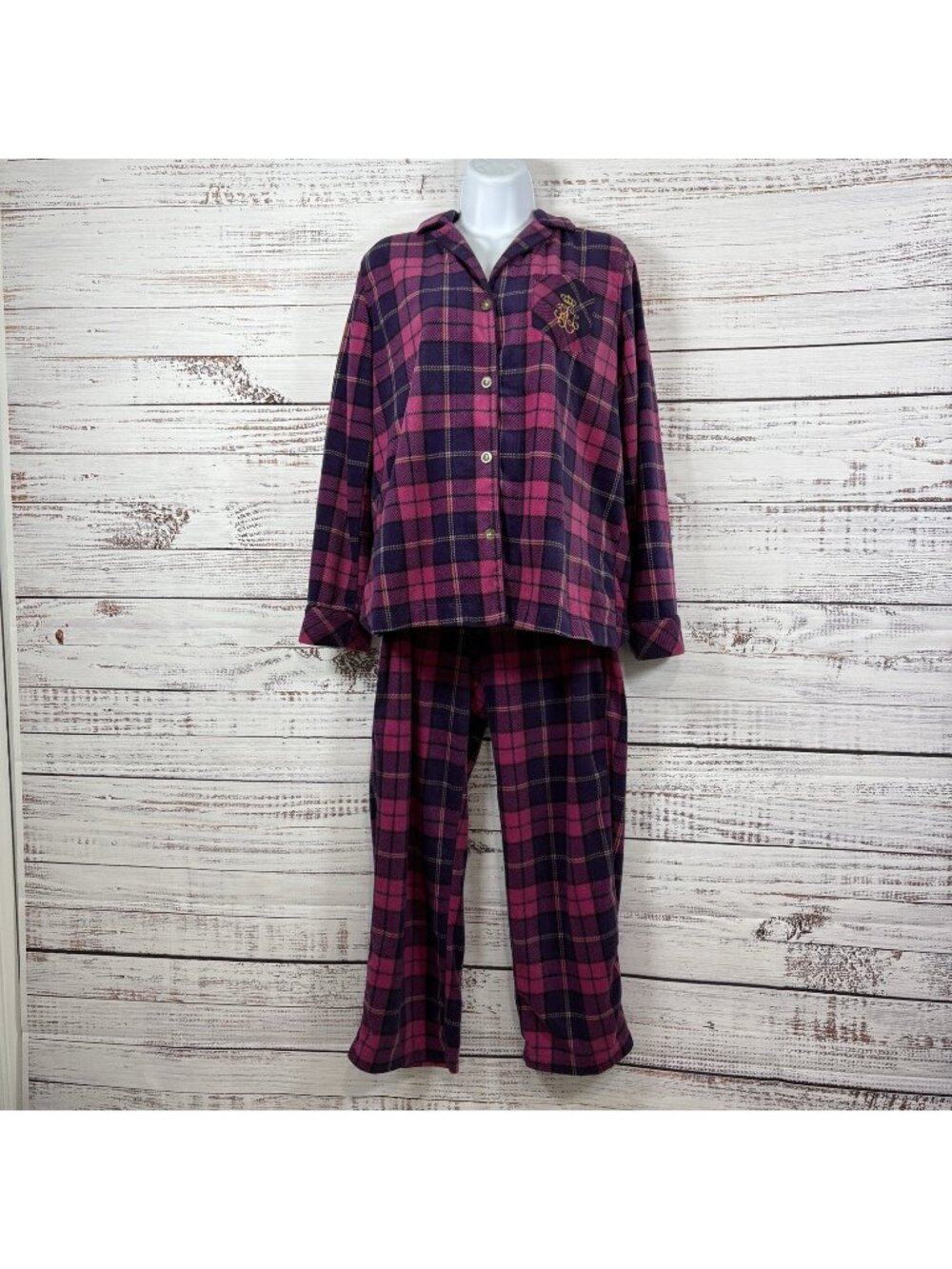 Lauren Ralph Lauren Pink Plaid Fleece Black Label Pajamas